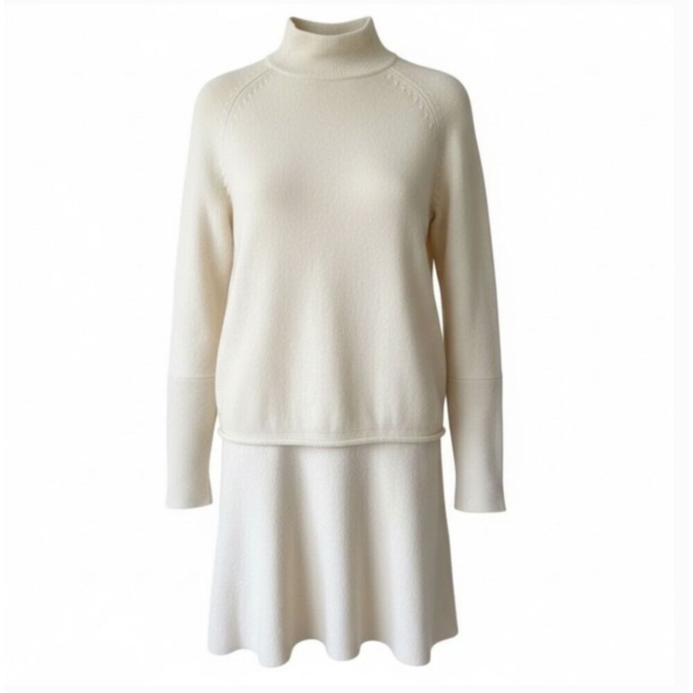 ALEXANDER MCQUEEN Cream Wool Cashmere Sweater Dress S Mock Neck Fit‎ Flare